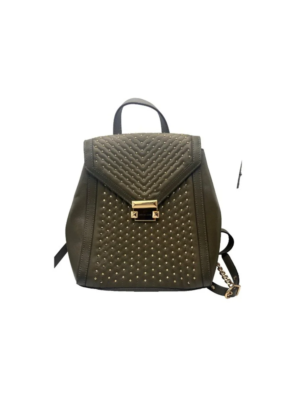 Michael Kors Whitney Medium Studded Lamb Leather Backpack Olive Green Gold